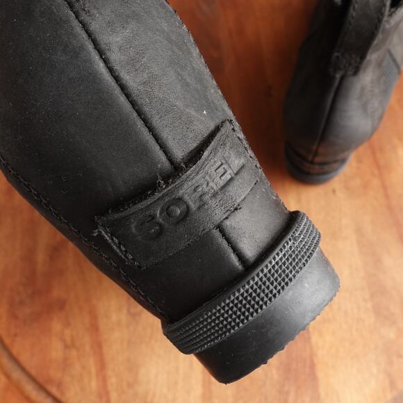 Sorel Boots WMS SZ 7.5 BLK Joan Rhapsody Wedge Leather Waterproof Ankle Pull On - Picture 9 of 15